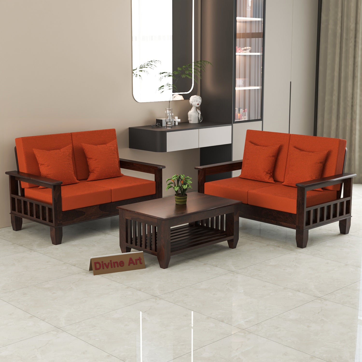 Solid Sheesham Wood 4 Seater Wooden Sofa for Living Room | Walnut Finish