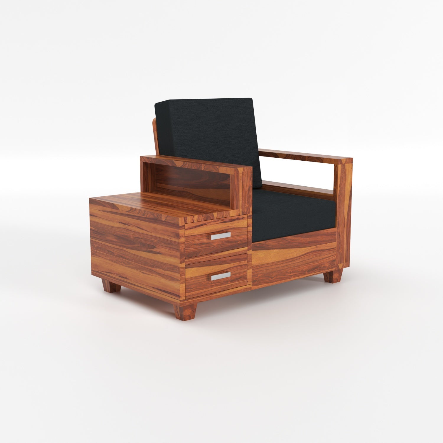 Auralis Solid Sheesham Wood 3+1+1 Sofa Set with Side Drawers | 3 Years Warranty