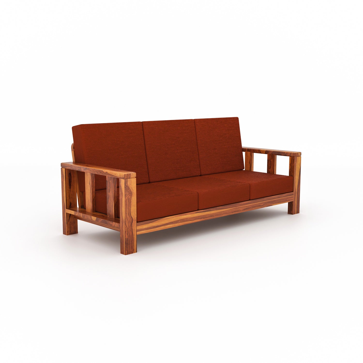 Solid Sheesham Wood 3 Seater Sofa – Natural Finish