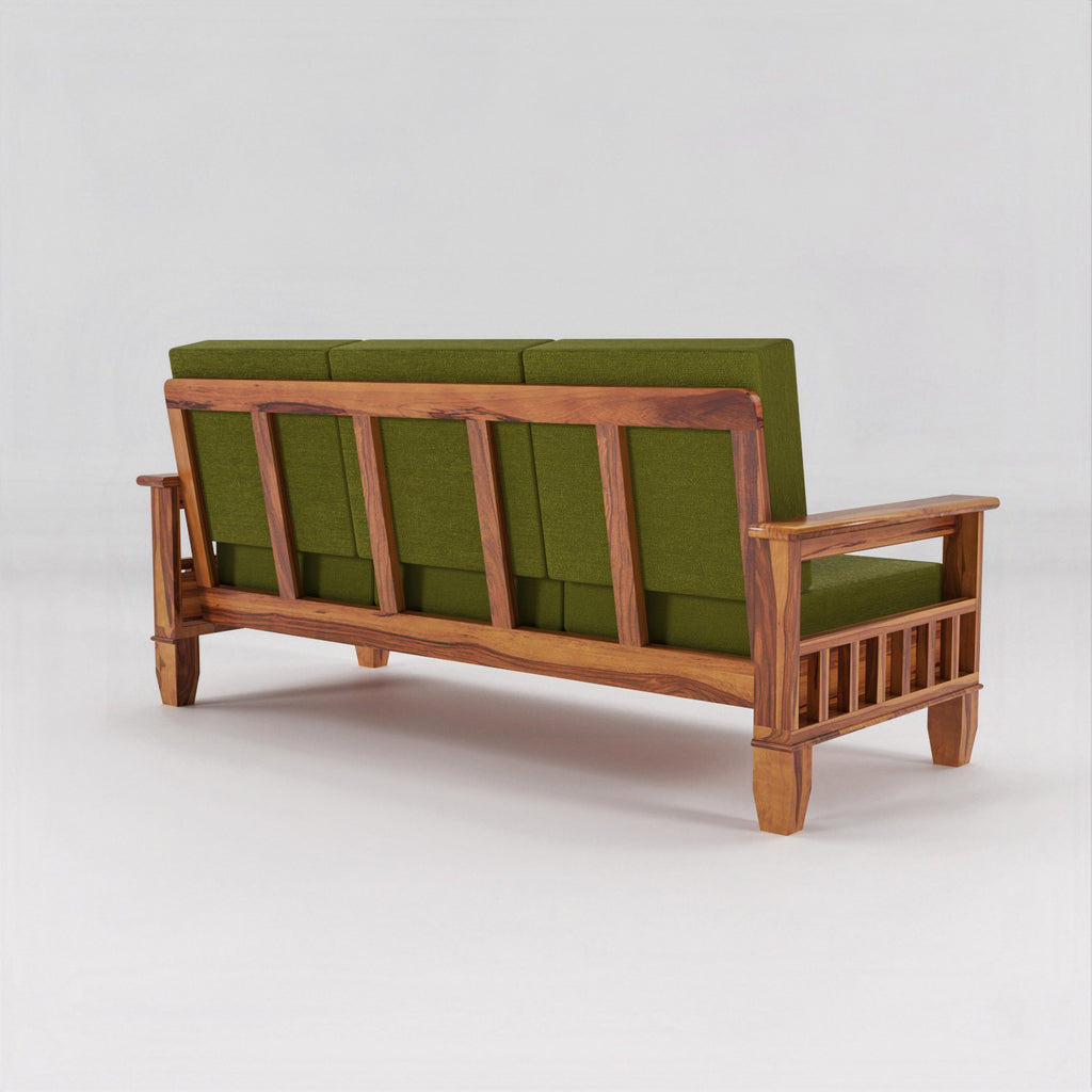 Solid Sheesham Wood 3 Seater Sofa  For Livingroom– NaturalFinish